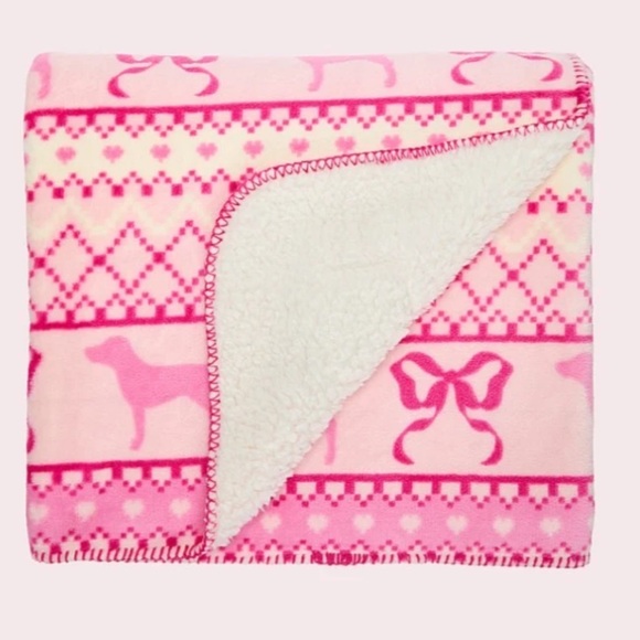 Victoria's Secret PINK x LoveShackFancy Cozy Sherpa Blanket 50x60 FairIsle - Picture 2 of 5